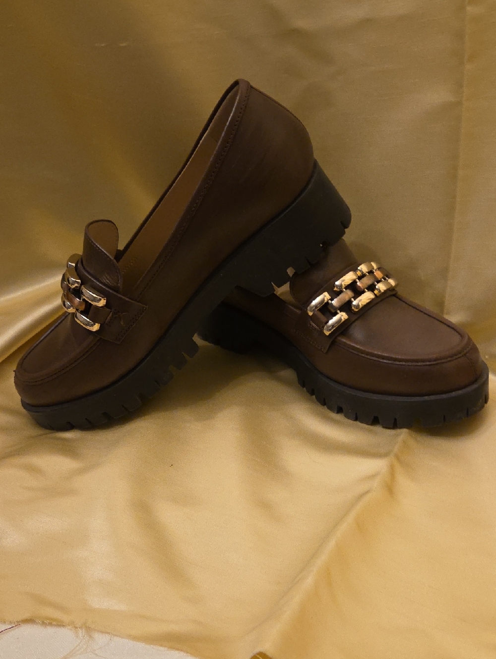 Womens Antonio Melani Lug Sole Loafers, "Brookelyn" Cacao Brown Size 8.5